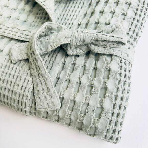 100% Organic Waffle Cotton Bathrobe Sage Green L/XL - Picture 6 of 6